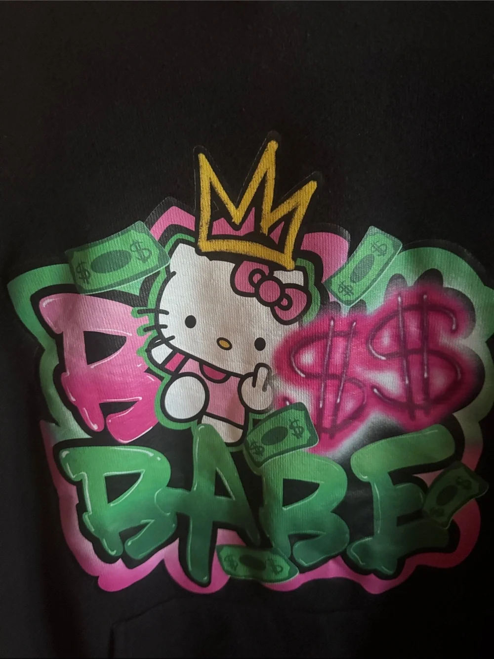 Bella Canvas Black Crewneck Hoodie with Pink & Green 'Boss Babe' Graphic Funny